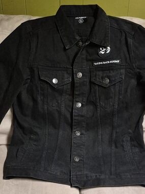 Sunday Black Denim Shirt Jacket with Band Patch